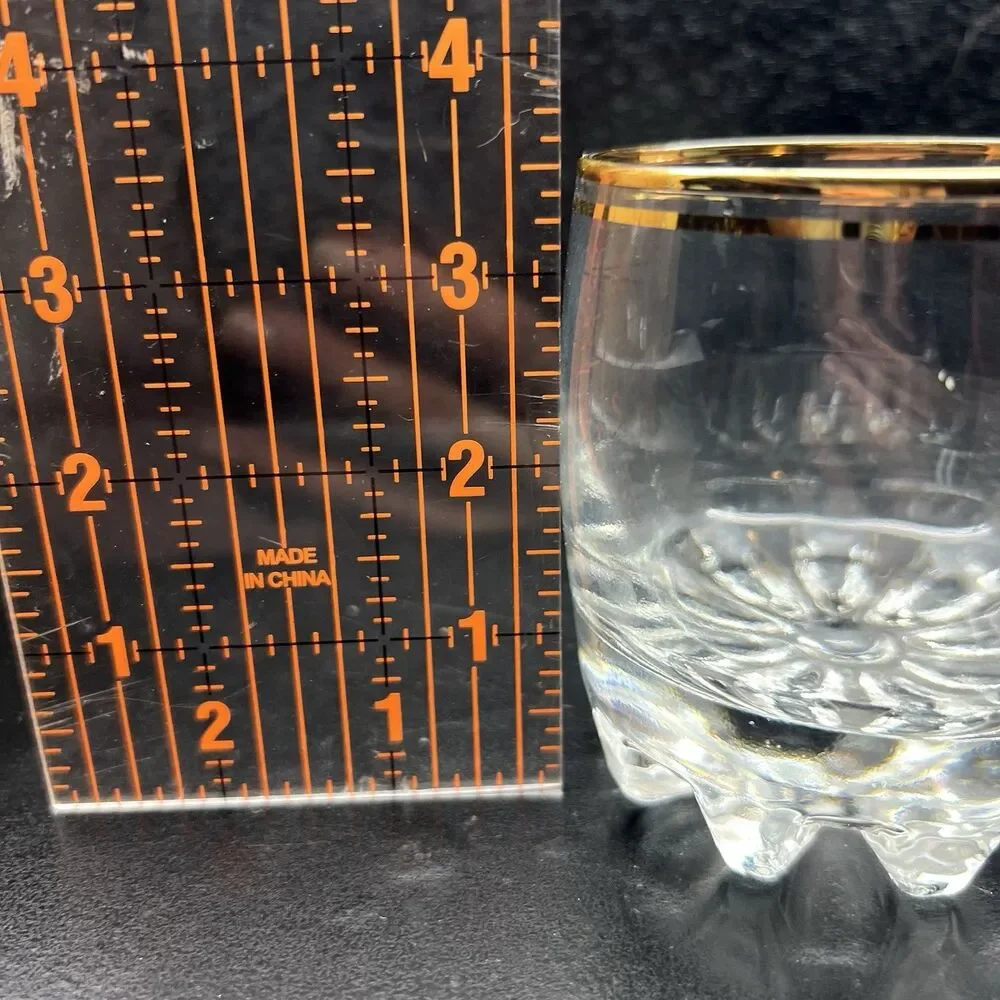 Vintage MCM Old Fashion Rocks Whiskey Glasses Gold Rim Set 2